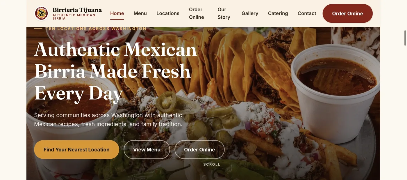 Birrieria Tijuana homepage designed by JStudioWeb