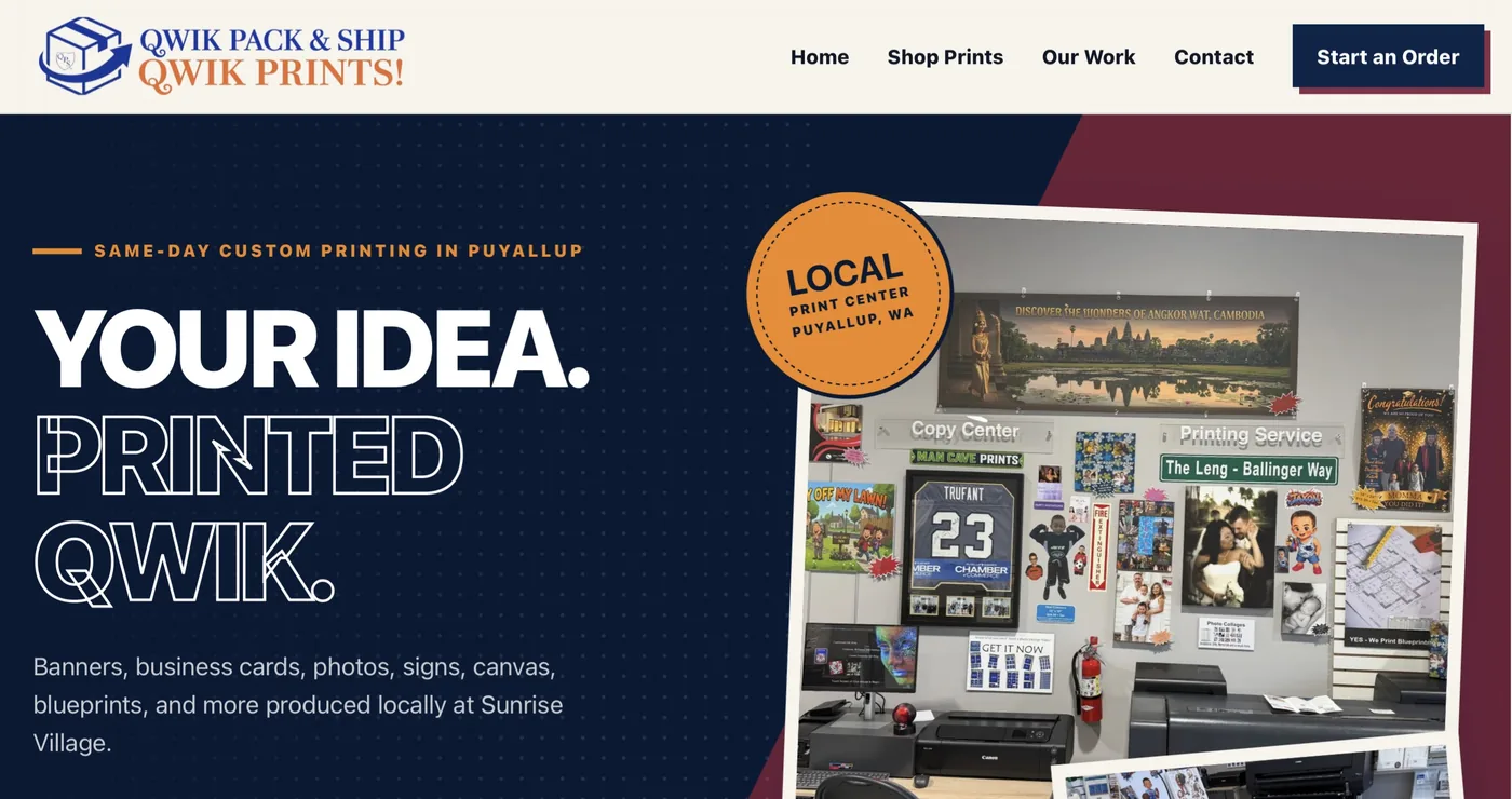 Qwik Pack & Ship Qwik Prints homepage designed by JStudioWeb